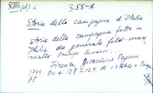 Storia della campagna fatta in Italia da generale feld-marsciallo Principe Suwarov ...