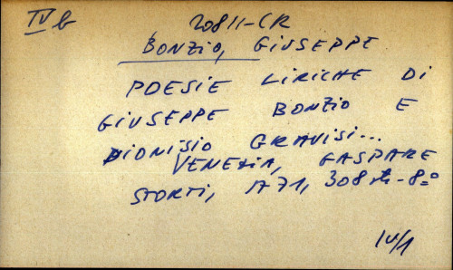 Poesie liriche di Giuseppe Bonzio e Dionisio Gravisi
