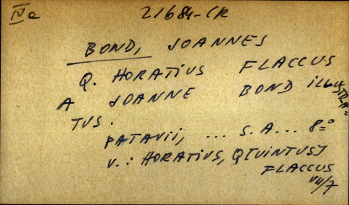 Q. Horatius Flaccus a Joanne Bond ilustratus - UPUTNICA