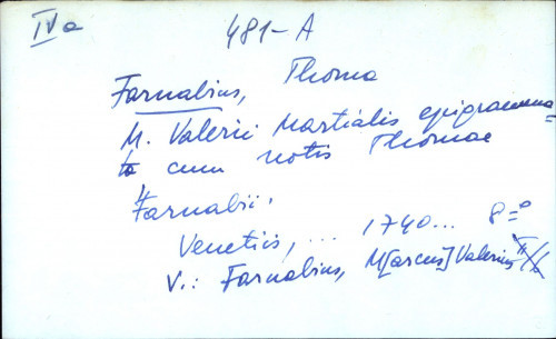 M. Valerii Martialis epigrammata cum notis Thomae Farnabii - UPUTNICA