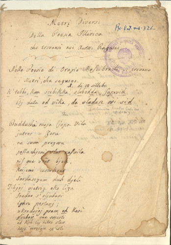 Obrasci raznih pjesničkih metara iz Oracija Mažibradića, Ivana Bunića-Vučevića, Junija Palmotića