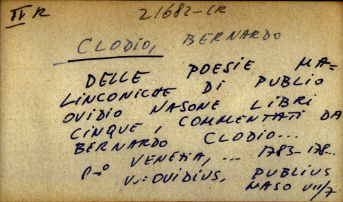 Delle poesie malinconiche di Publio Ovidio Nasone libri cinque, commentati da Bernardo Clodio... - uputnica