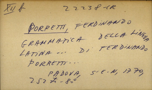 Grammatica della lingua latina… di Ferdinando Porretti...