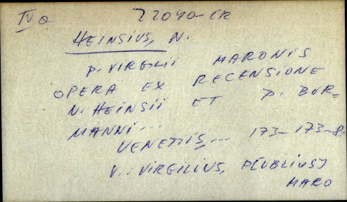 P. Virglii Maronis opera ex recensione N. Heinsii et P. Burmanni ... - UPUTNICA
