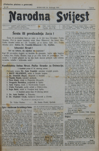 Narodna svijest, 1920/49