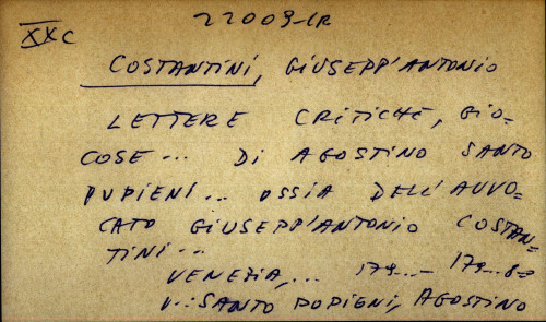 Lettere critiche, giocose... di Agostino Santo Pupieni... Ossia dell' auvocato Giuseppiantonio Constantini... - UPUTNICA