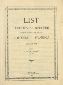 List Dubrovačke biskupije 1920/kazalo