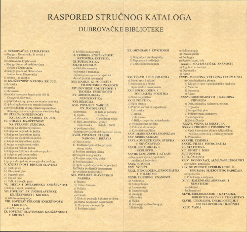 Raspored stručnog kataloga Dubrovačke biblioteke
