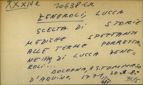 Schelta di storie mediche spettanti alle terme porrettane 1770, di Lucca Zenerolli...