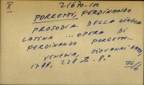 Prosodia della lingua latina… opera di Ferdinando Poretti...