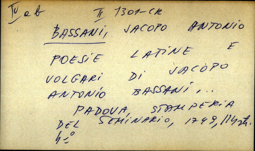 Poesie latine e volgari di Jacopo Antonio Bassani