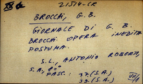 Giornale di G. B. Brocchi Opera inedita postuma