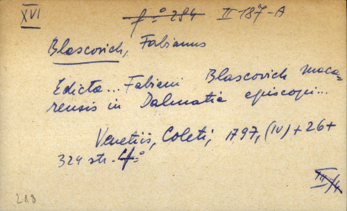 Edicta ... Fabiani Blascovich Macarensis in Dalmatia episcopi