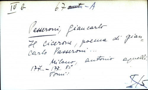 Il Cicerone, poema di Giancarlo Passeroni...