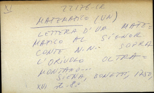 Lettera d'un matematico al signor conte N. N. sopra l'oriuolo oltramontano ...