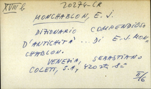 Dizionario compendioso d' antichita... di E.J. Monchablon.