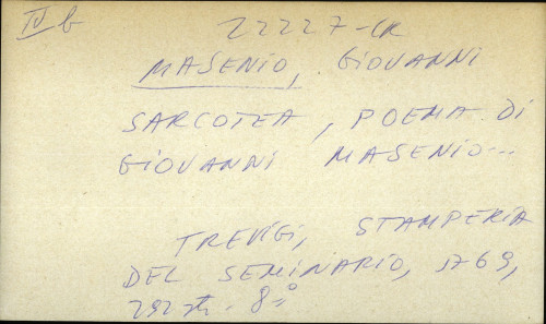 Sarcotea, poema di Giovanni Masenio