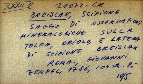 Saggio di osservazioni mineralogiche sulla Tolfa, Oriolo, e Latera di Scipione Breislak