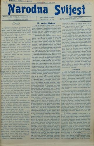 Narodna svijest, 1926/29