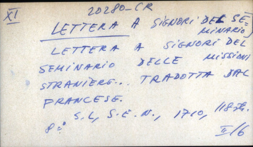 Lettera a signori del semionario delle missioni straniere ... tradotta dal francese