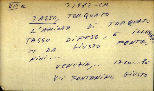 L'aminta di Torquato Tasso difeso, e illustrato da Giusto Fontanini... - UPUTNICA