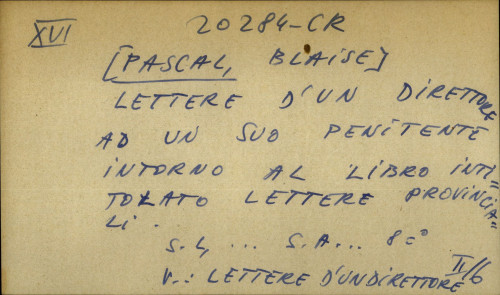Lettere d'un direttore ad un suo penitente intorno al libro intitolato lettere provinciali.