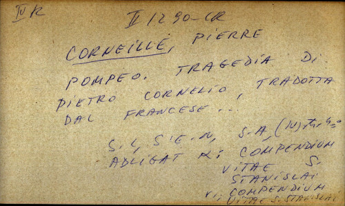 Pompeo. Tragedia di Pietro Cornelio, tradotta dal francese