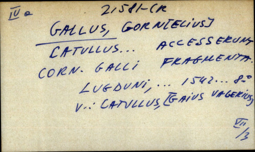 Catullus ... Accesserunt Corn. Galli fragmenta - UPUTNICA