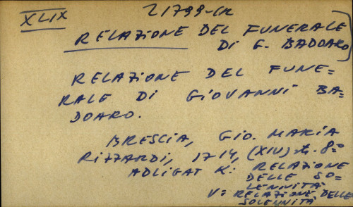 Relazione del funerale di Giovanni Badoaro.