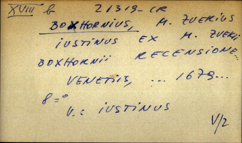 Iustinus ex M. Zverii Boxhornii recensione - UPUTNICA