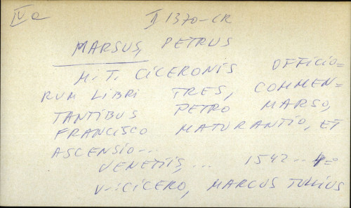 M. T. Ciceronis officiorum libri tres, commentantibus Petro Marso - UPUTNICA