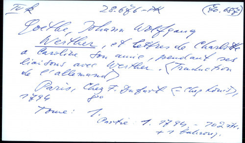 Werther, et lettres de Charlotte a Caroline, son amie, pendant sa liaison avec Werther. (Traduction de l'allemand)