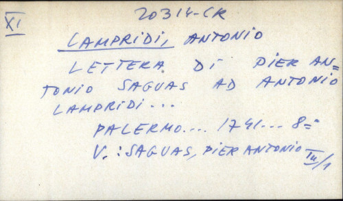 Lettera di Pier Antonio Saguas ad Antonio Lampridi - UPUTNICA
