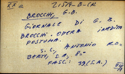 Gironale di G. B. Brocchi. Opera inedita postuma