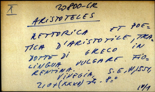 Rettorica et poetica d'Aristotile, tradotte di greco in lingua volgare fiorentina