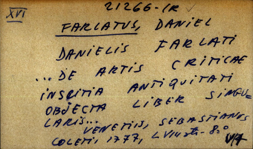 Danielis Farlati ... De artis criticae inscitia antiquitati objecta liber singularis
