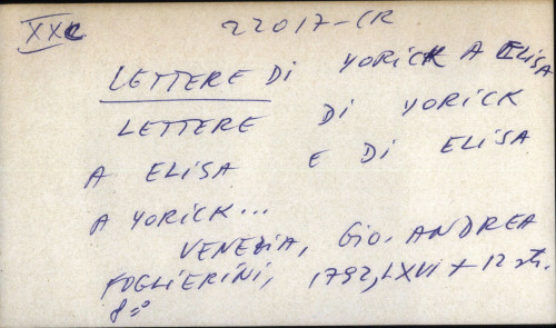 Lettere di Yorick a Elisa e di Elisa a Yorick