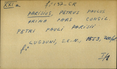 Prima pars consil. Petri Pauli Parisii
