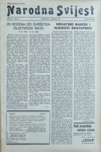 Narodna svijest, 1938/45