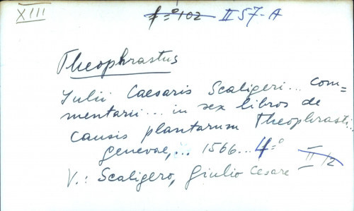 Julii Caesaris Scaligeri ... commentarii ... in sex libros de causis plantarum Theoprasti ... UPUTNICA