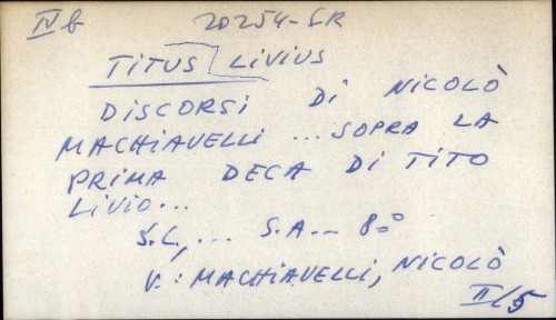 Discorsi di Nicolo Machiavelli ... sopra la prima deca di Tito Livio - UPUTNICA