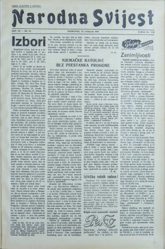 Narodna svijest, 1938/42