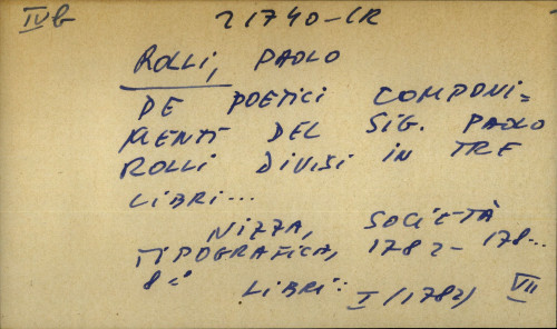 De poetici componimenti del sig. Paolo Rolli divisi in tre libri...
