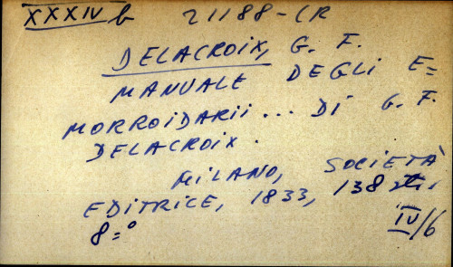 Manuale degli emorroidarii ... di G.F.Delacroix