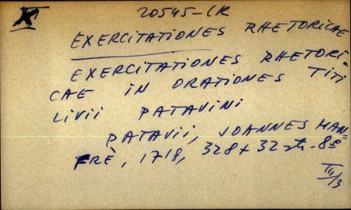 Exercitationes rhetoricae in orationes Titi Livii Patavini